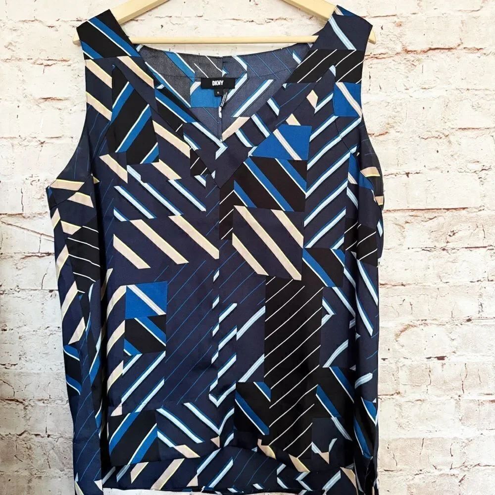 DKNY sleeveless satin geometric blouse